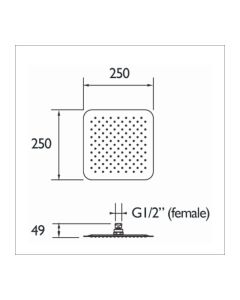 250mm Slimline Square Fixed Head