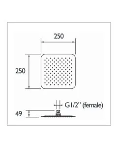 250mm Slimline Square Fixed Head