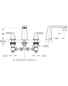 Fusion 3-Hole Basin Mixer Chrome