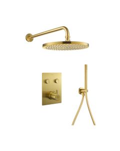 GoClick Square 2-Way Fixed Head & Handshower Kit Brushed Gold