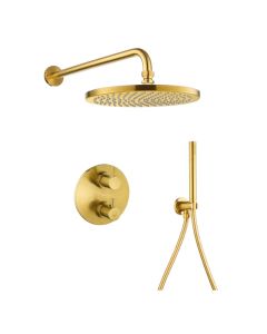 Levo Round 2-Way Fixed Head & Handshower Kit Brushed Gold