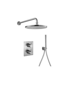Levo Square 2-Way Fixed Head & Handshower Kit Brushed Nickel