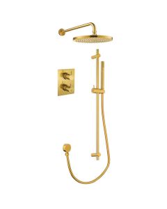 Levo Square 2-Way Fixed Head & Sliderail Kit Brushed Gold