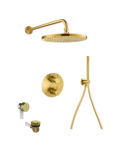Levo Round 3-Way Shower & Bath Overflow Filler Kit Brushed Gold
