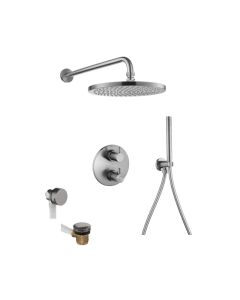 Levo Round 3-Way Shower & Bath Overflow Filler Kit Brushed Nickel