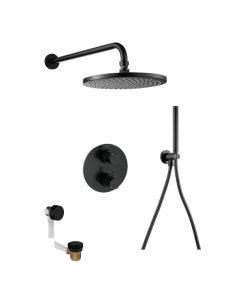 Levo Round 3-Way Shower & Bath Overflow Filler Kit Matt Black