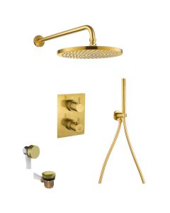 Levo Square 3-Way Shower & Bath Overflow Filler Kit Brushed Gold