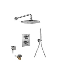 Levo Square 3-Way Shower & Bath Overflow Filler Kit Brushed Nickel