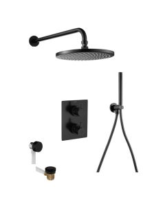 Levo Square 3-Way Shower & Bath Overflow Filler Kit Matt Black