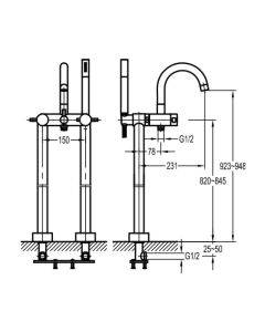 Levo Floor Standing Bath Shower Mixer Matt Black