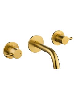 Levo Three Hole Wall Basin Mixer Brushed Gold