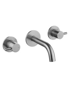 Levo Three Hole Wall Basin Mixer Brushed Nickel