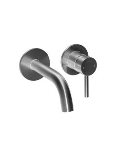 Levo Two Hole Wall Basin Mixer Brushed Nickel