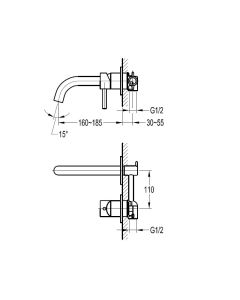 Levo Two Hole Wall Basin Mixer Matt Black
