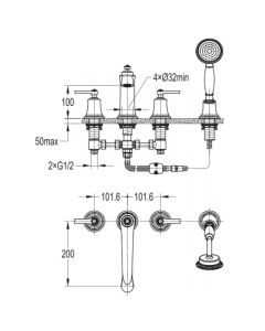 Liberty 4-Hole Bath Shower Mixer Set Bronze