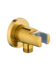 Wall Outlet Elbow With Handset Holder Brushed Gold