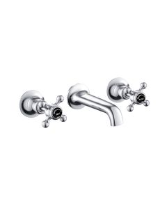 Grosvenor Black Cross 3 Hole Wall Basin Mixer Chrome