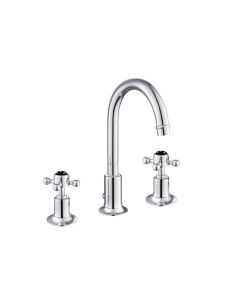 Grosvenor Black Cross 3 Hole Basin Mixer Chrome