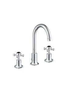 Grosvenor Black Cross 3 Hole Basin Mixer Chrome