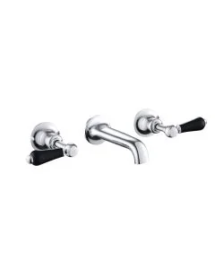 Grosvenor Black Lever 3 Hole Wall Basin Mixer Chrome