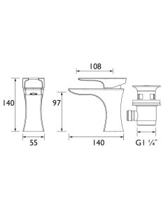 Hourglass Basin Mixer with Clicker Waste Chrome