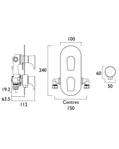 Hourglass Recessed Shower with Integral Two Outlet Diverter