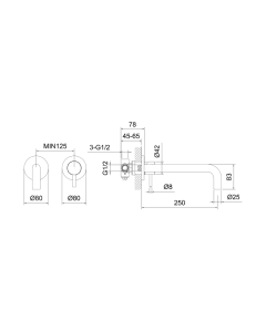 Inox Stainless Steel 250mm 2-Hole Wall Basin Mixer