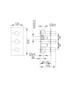 Inox Horizontal 2-Way Stainless Steel Thermostatic Shower