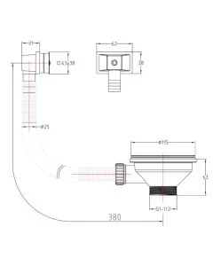 JTP 90mm Strainer Waste Square Overflow Brushed Black