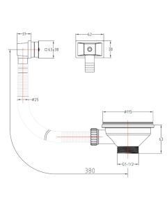 JTP 90mm Strainer Waste Square Overflow Stainless Steel