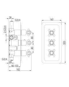 Grosvenor Cross 3 Handle 2 Way Shower Valve Chrome