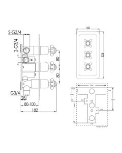 Grosvenor Cross Vertical 3 Handle 3 Way Shower Chrome