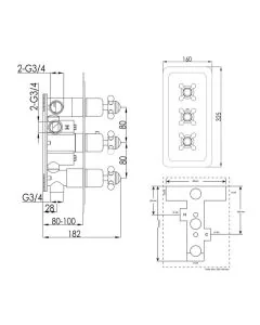 Grosvenor Cross Vertical 3 Handle 3 Way Shower Chrome