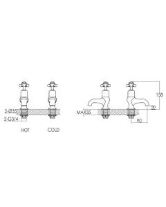 Grosvenor Black Cross Bath Taps Chrome
