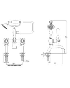 Grosvenor Black Cross Deck Bath Shower Mixer Chrome