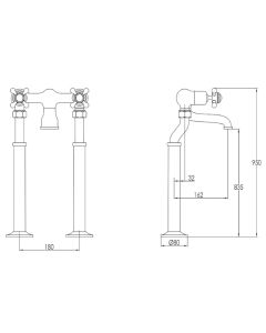 Grosvenor Black Cross Freestanding Bath Filler Chrome