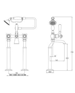 Grosvenor Cross Freestanding Bath Shower Mixer Gold
