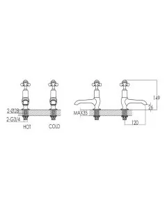 Grosvenor Cross Long Nose Basin Taps Gold