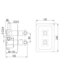Grosvenor Cross 2 Way Thermostatic Shower Valve Gold