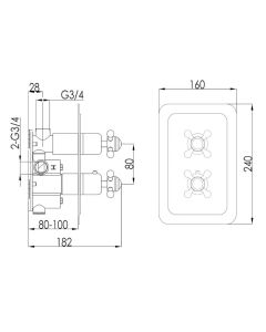 Grosvenor Black Cross Thermostatic Shower Valve Chrome
