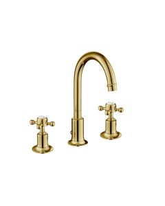 Grosvenor Cross 3 Hole Basin Mixer Gold