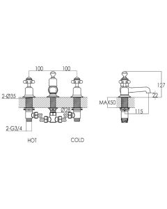 Grosvenor Cross 3 Hole Bath Filler Gold