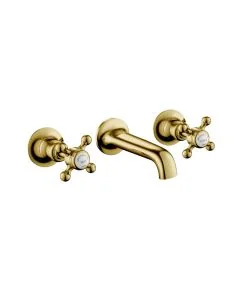 Grosvenor Cross 3 Hole Wall Basin Mixer Gold