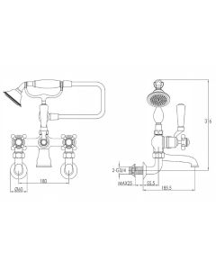 Grosvenor Black Cross Wall Bath Shower Mixer Chrome