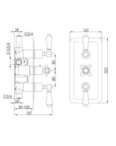 Grosvenor Lever 3 Handle 2-Way Shower Valve Gold