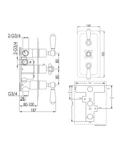 Grosvenor Lever 3 Handle 3 Way Shower Valve Chrome