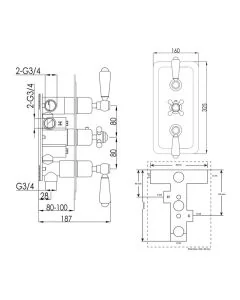 Grosvenor Lever 3 Handle 3 Way Shower Valve Chrome