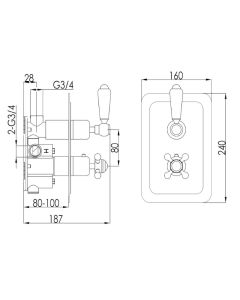 Grosvenor Lever 2 Way Thermostatic Shower Valve Gold
