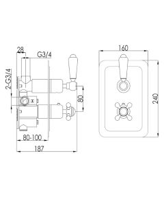 Grosvenor Black Lever Thermostatic Shower Valve Chrome