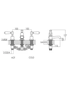Grosvenor Lever 3 Hole Bath Filler Gold